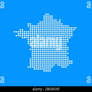 France map on blue background - Contour silhouette icon illustration in pixelated style for Travel company. Stock Vector