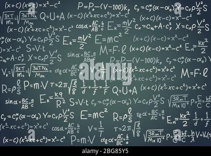 Black board with scientific formula. Algebra, mathematics and physics functions on chalkboard. School education vector background. Illustration of for Stock Vector