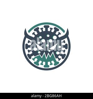 Coronavirus Logo, Icon, and Symbols, Horned Devil Designs in Circles, Virus Danger Warning Icons, Isolated On White Background. Stock Vector