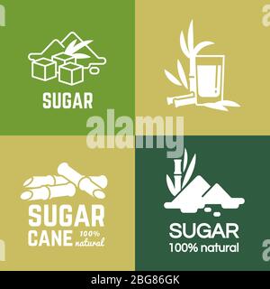 White sugar label, logo and badge of collection vector design illustration. Cane and beet sugars Stock Vector