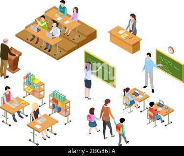 School library interior with children group illustration Stock Vector ...
