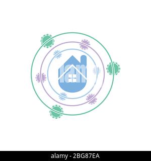 Stay Home Vector Illustrations, Stay At Home Virus Danger Outside the Home, Icon, Sign, Symbol, on white background. Stock Vector