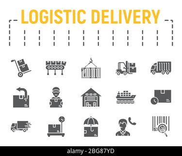 Logistics shipping glyph icon set, delivery symbols collection, vector sketches, logo illustrations, logistic delivery icons, shipping signs solid Stock Vector