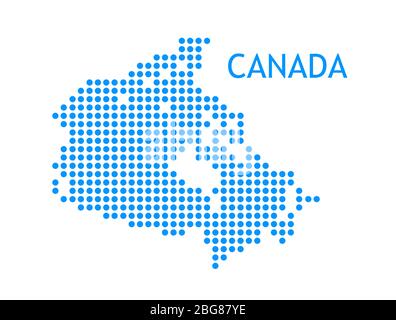 Vector outline of Canada in blue creative pixelated doted style. Silhouette of Canadian contour map. Stock Vector