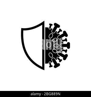 Corona virus protection shield logo, shield and corona virus, vector icon, protection against disease, illustration of immune from virus and bacterial Stock Vector