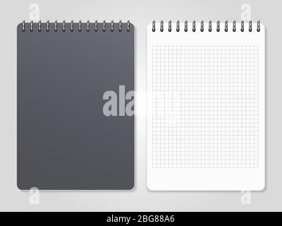 Realistic notebooks with spiral - cover and lined page. Vector illustration Stock Vector