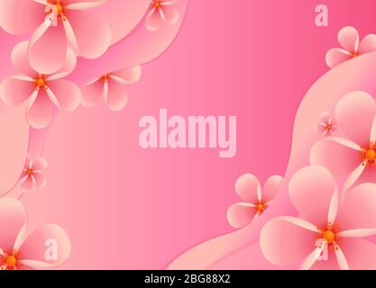 Cherry blossom background image. Sakura or cherry flower shaped paper cutouts on pink background. Banner, poster, flyer with place for your text. Paper cut out style. Stock Vector