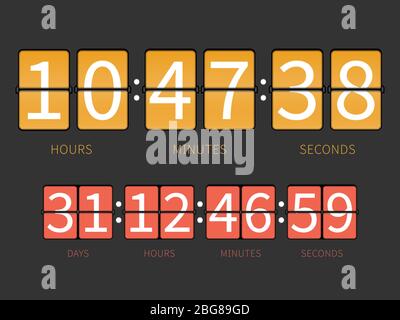 Colorful flip countdown timer of set, hourly schedule. Vector illustration Stock Vector