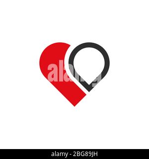 Heart vector with the meeting point icon, simple logo creative design, isolated on white background. Stock Vector