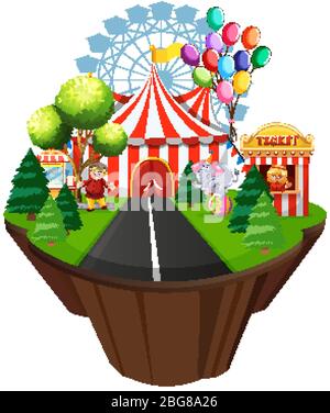 Scene with circus tent and rides in the park illustration Stock Vector ...