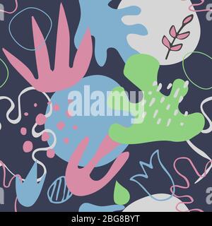 Seamless Hand Drawn Abstract Pattern with Organic Shapes, Nature Background with Doodle Forms, Vector Art Stock Vector