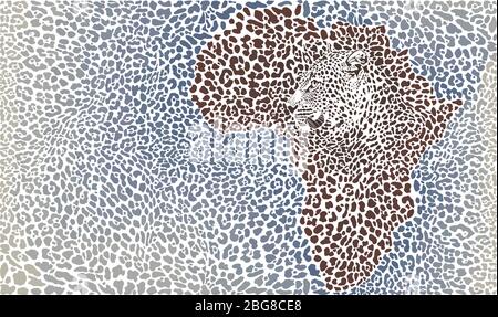 Pattern of leopard head and fur on Africa map Stock Vector