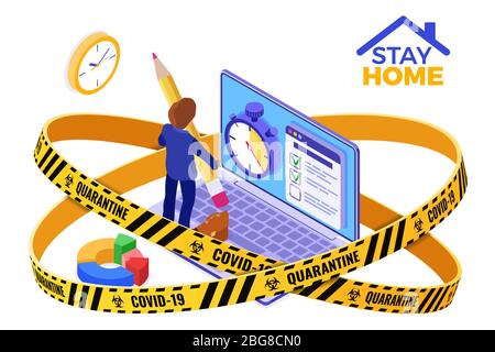covid-19 coronavirus quarantine stay home time management Stock Vector