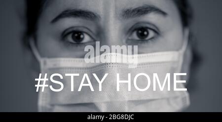 Stop the spread and Save lives campaign. Doctor wearing protection face mask. Protect yourself and others medical advice, basic protective measures ag Stock Photo