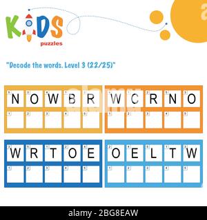 Decode the 5-letter words. Worksheet practice for preschool, elementary and middle school kids. Fun logic puzzle activity sheet. Stock Vector