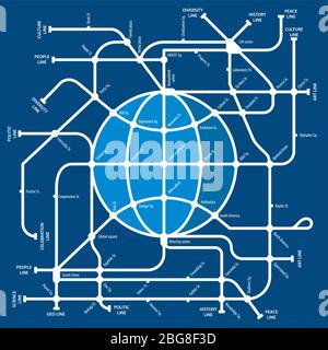 Vector illustration. World metro drawing. Metaphor of earth as subway map. Stock Vector