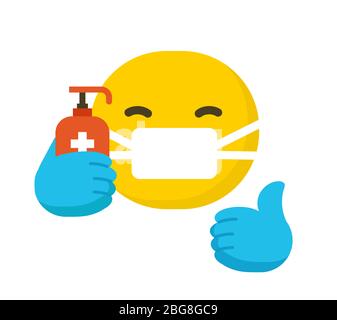 Emoticon wearing surgical protective mask , emoji isolated on white background, flat vector illustration Stock Vector