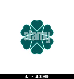 Flower Pattern Ornament Logo Template, Combination of Six Hearts and Star, Isolated On White Background. Stock Vector