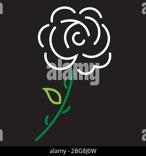 Vector illustration. White rose icon made by geometric lines over black background. Stock Vector