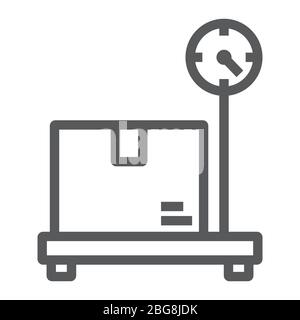 Box on storage scale line icon, logistic and delivery, platform scale sign vector graphics, a linear icon on a white background, eps 10. Stock Vector