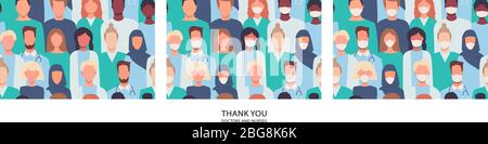 Set of modern vector seamless patterns in flat style. Healthcare workers, medical staff. Thank you doctors and nurses helping people to cope with Stock Vector