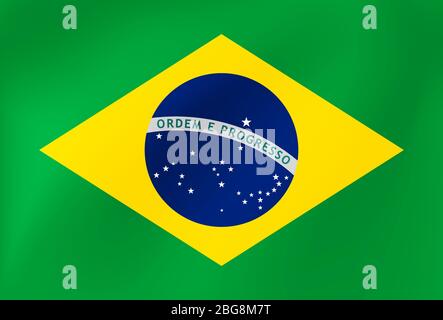 Brazil National Flag with wavy silk texture. Vector illustration for Travel, Sport or News company. Stock Vector