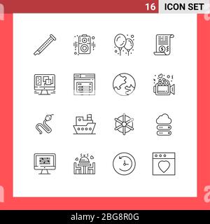 Modern Set of 16 Outlines and symbols such as web, design, baby stuff, computer, dollar Editable Vector Design Elements Stock Vector