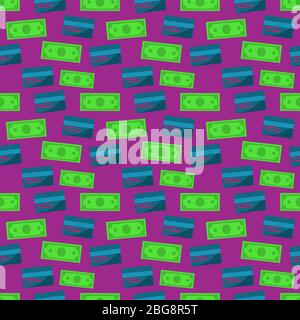 paper money and atm card seamless pattern. vector illustration background. Stock Vector