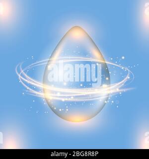 Water Drop Icon Isolated on Blurred Blue Background. Natural Raindrop Design Stock Vector