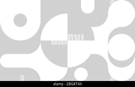 Bauhaus background with shapes, circle and curves in style of 80s design, minimal geometric pattern, white fashion web banner. Vector illustration Stock Vector