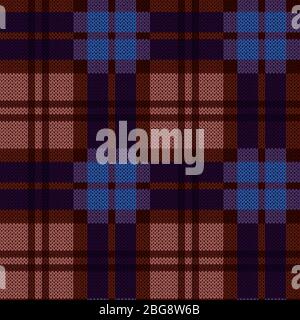 Seamless knitting vector pattern as a tartan plaid in blue, brown and violet hues Stock Vector