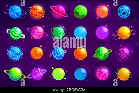 Fantasy space planets for ui galaxy game. Vector cartoon icons set of ...