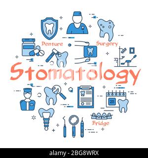 Vector linear round web banner - Stomatology Concept Stock Vector