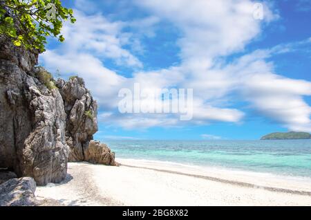 Rocks on the beach background Sea and island at koh Lankajiu , Chumphon , Thailand. Stock Photo