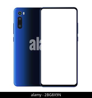 Realistic smartphone mockup front and back sides. Mobile phone blank screen, white screen. Device UI UX mockup for presentation template. Modern blue Stock Vector