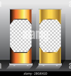 golden color roll up banner template, vector illustration Stock Vector