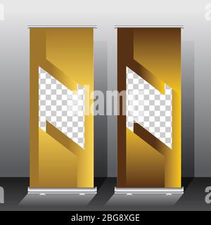 golden color roll up banner template, vector illustration Stock Vector
