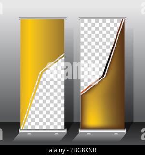 golden color roll up banner template, vector illustration Stock Vector