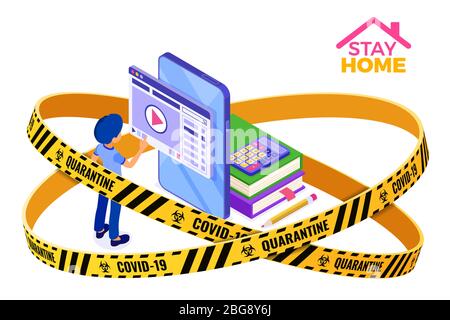 covid-19 quarantine stay home distance education Stock Vector