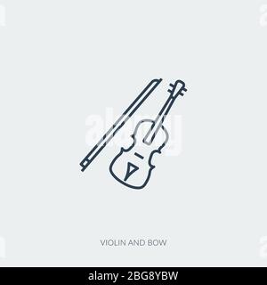 Vector outline icon of music - violin and bow Stock Vector