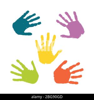 Human hand print color background. Colorful children paint handprints ...