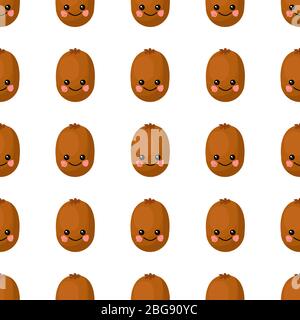 Kiwi pattern seamless. Vector pattern with tropical fruits. Kiwi character. Stock Vector