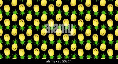 pineapple character. Exotic fruit pattern. Vector illustration.. Stock Vector