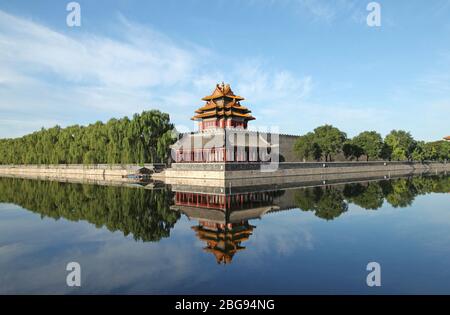 The imperial palace embrasured watchtower,Beijing China. Watchtower in the Forbidden city Stock Photo