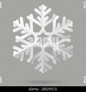 White realistic folded paper Christmas snowflake with shadow isolated on transparent background. EPS 10 Stock Vector