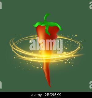 Hot Ripe Fresh Red Pepper on Green Background Stock Vector