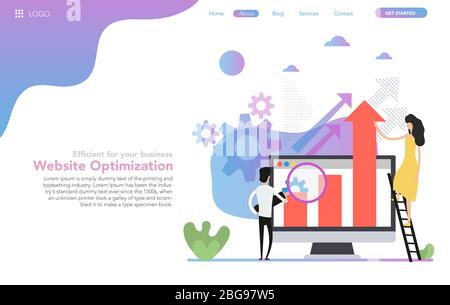 Web header template of web site optimization in flat Stock Vector