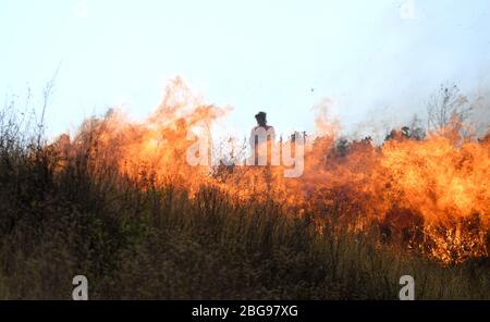 Xichang, China. 20th Apr, 2020. The firefighters are putting out the blaze in Xichang, Sichuan, China on 20th April, 2020.(Photo by TPG/cnsphotos) Credit: TopPhoto/Alamy Live News Stock Photo