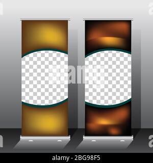 golden color roll up banner template, vector illustration Stock Vector