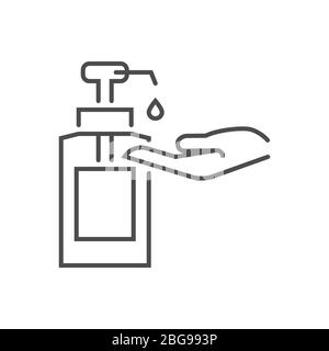 Hand sanitizer related vector thin line icon Stock Vector
